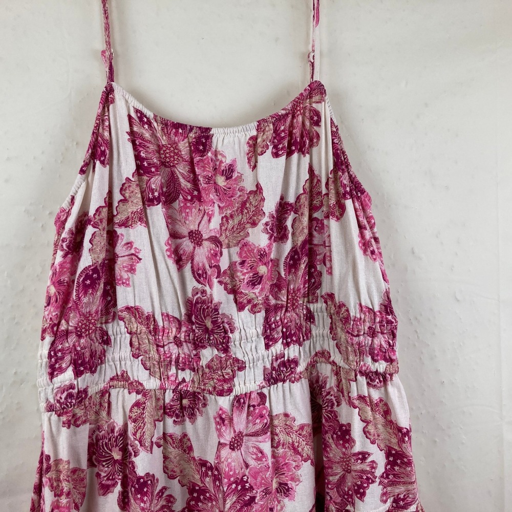Old Navy Maxi Dress Womens XL Pink Floral Smocked Linen Blend Cottagecore Boho - Picture 3 of 8
